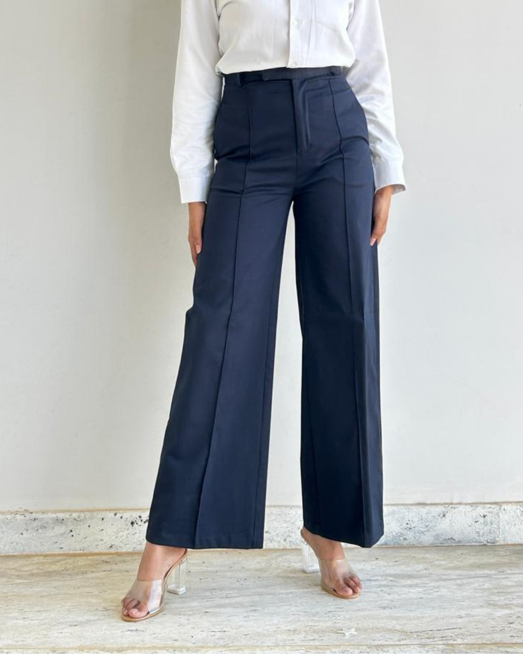 Blue Wide Leg High Rise Trouser