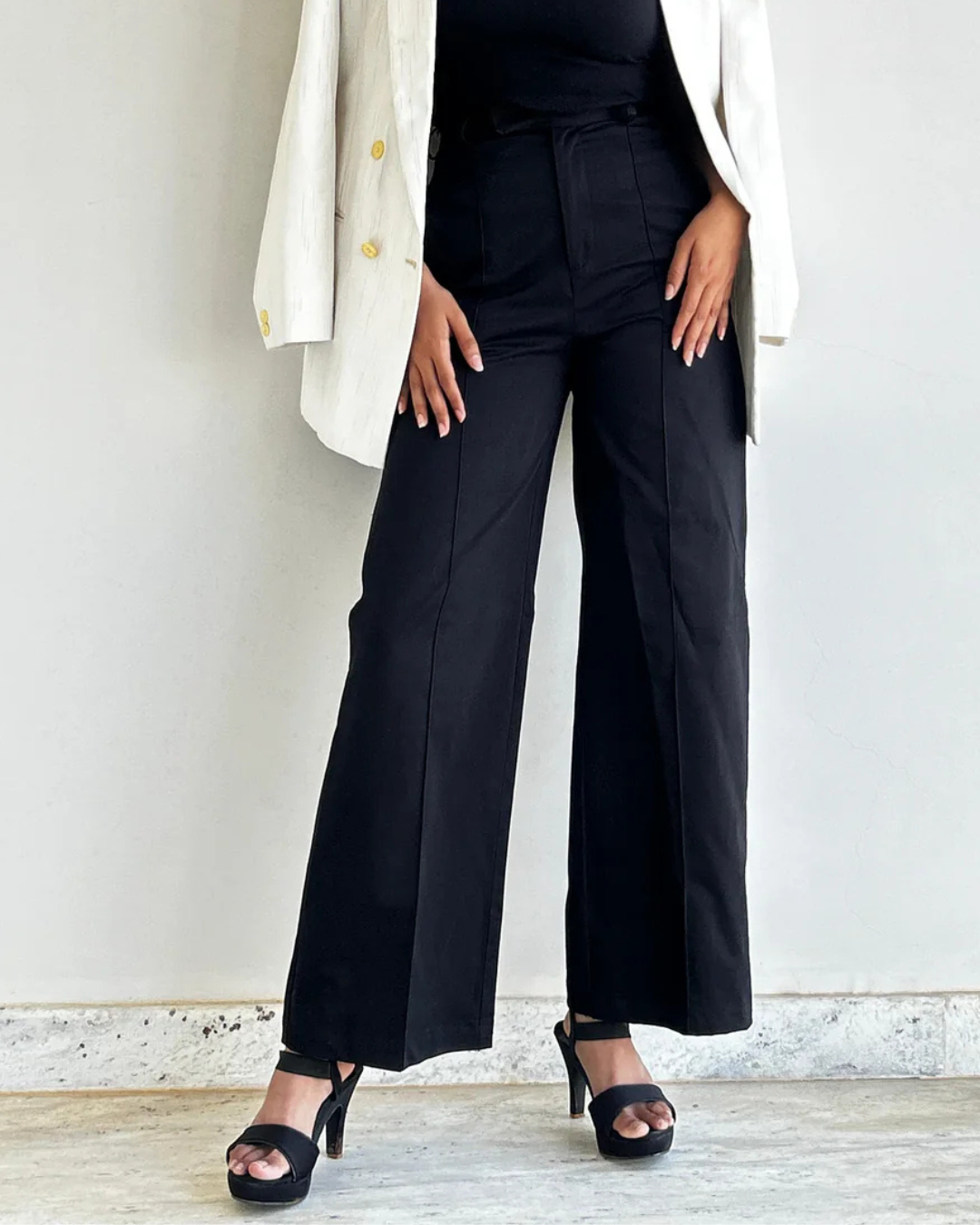 Black Wide Leg High Rise Trouser