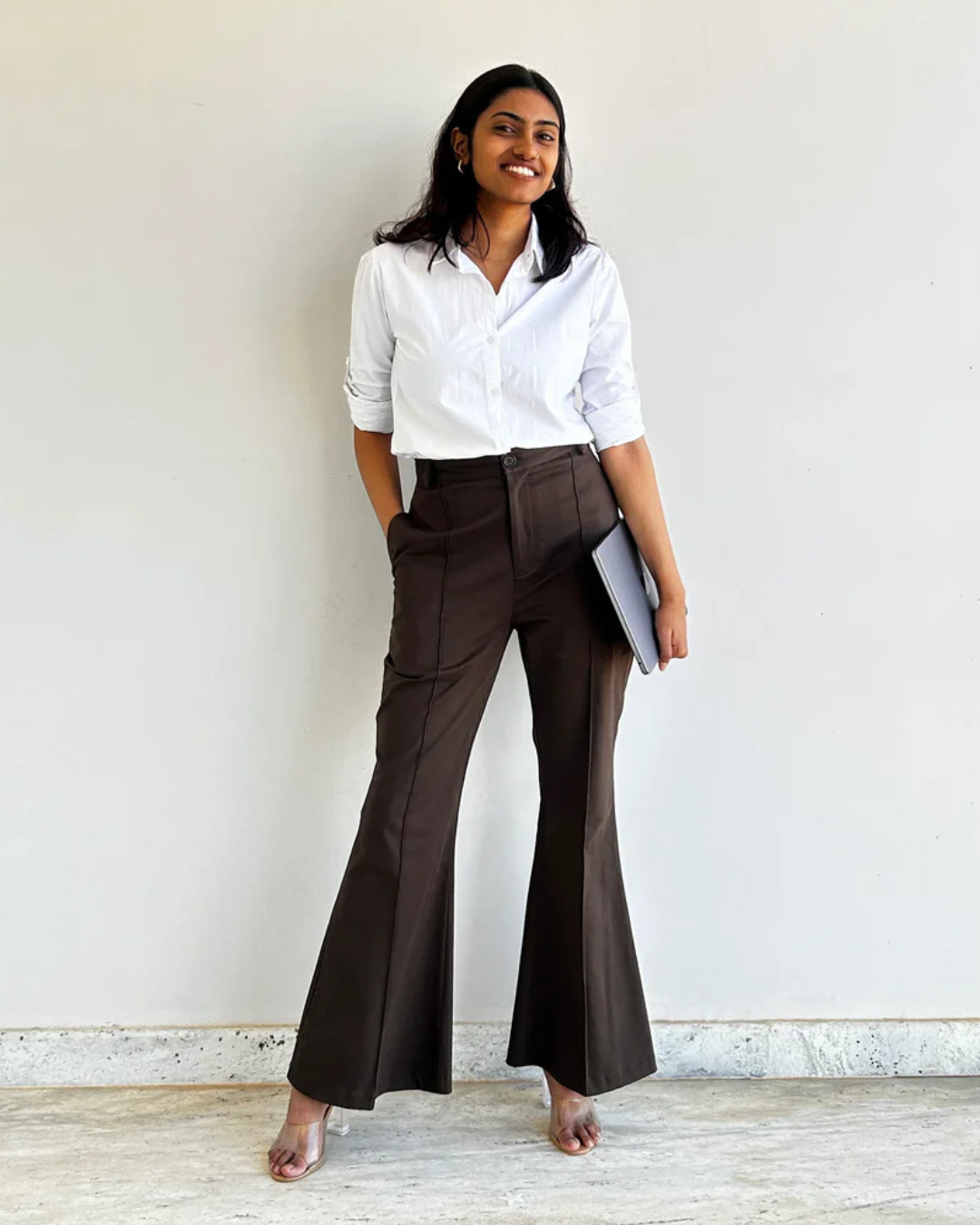 Brown High Waist Bootcut Trouser