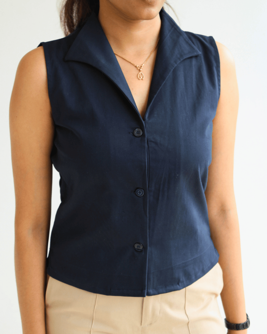 Navy Notch Collar Vest Top