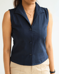 Navy Notch Collar Vest Top