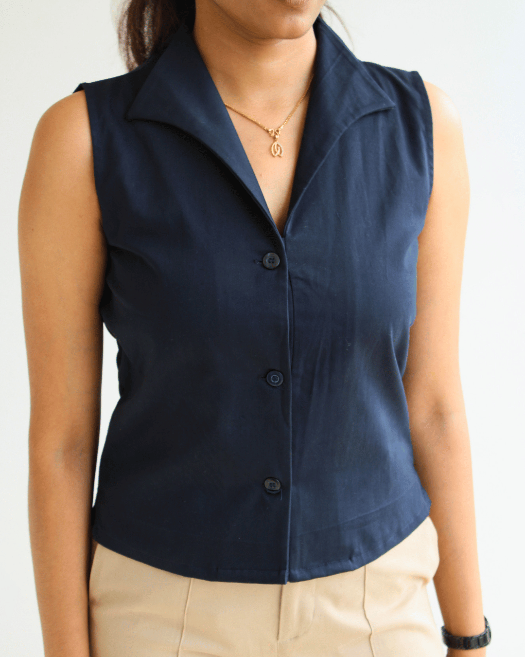Navy Notch Collar Vest Top