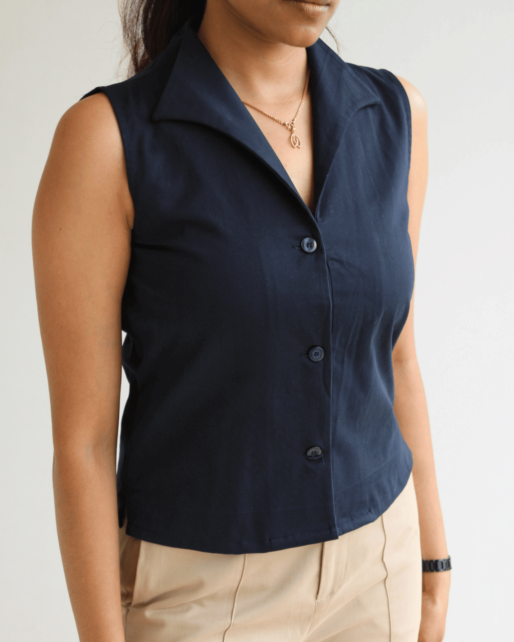 Navy Notch Collar Vest Top