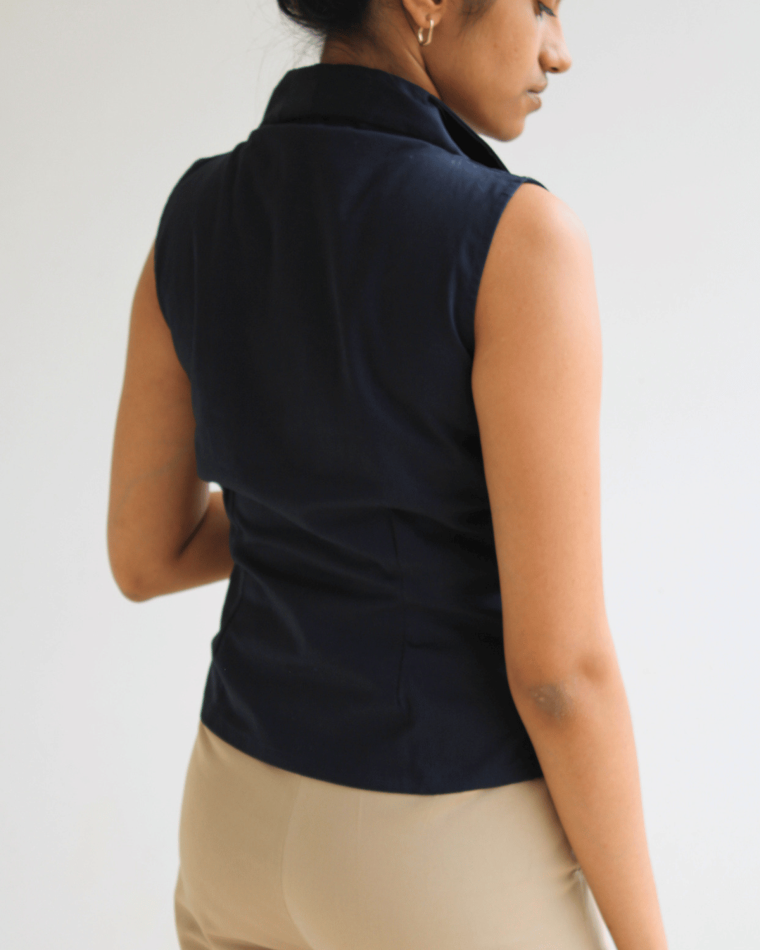 Navy Notch Collar Vest Top