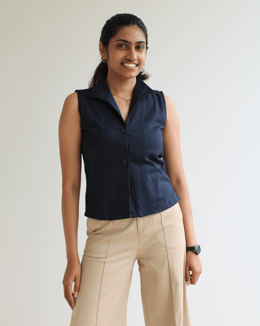 Navy Notch Collar Vest Top