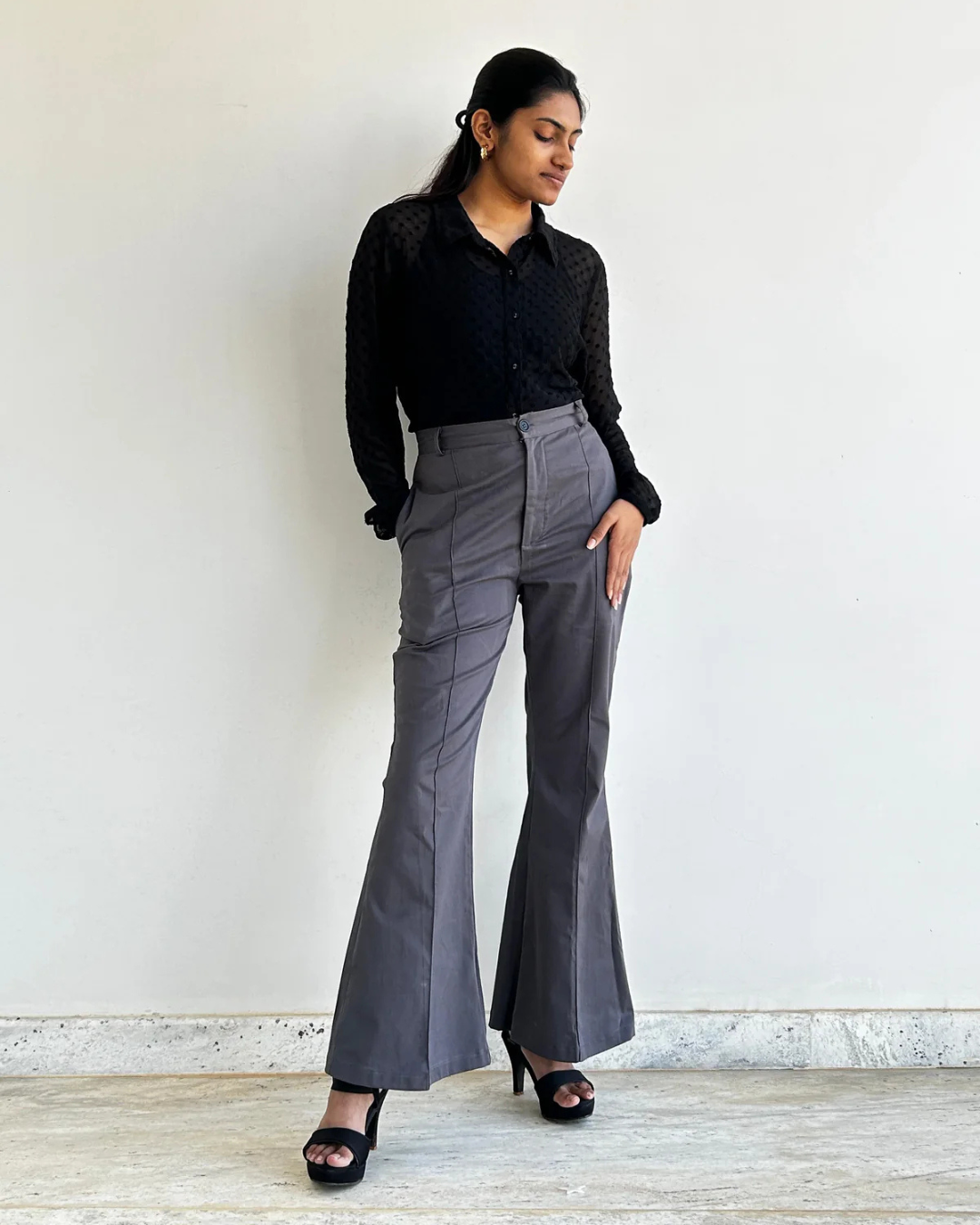 Grey High Waist Bootcut Trouser