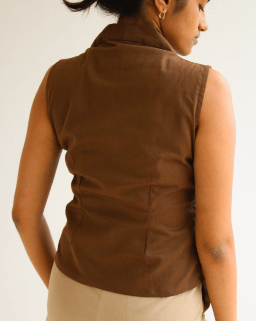 Brown Notch Collar Vest Top
