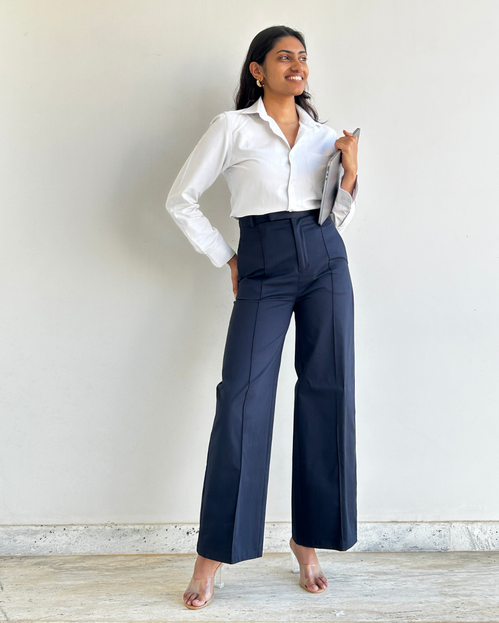 Blue Wide Leg High Rise Trouser