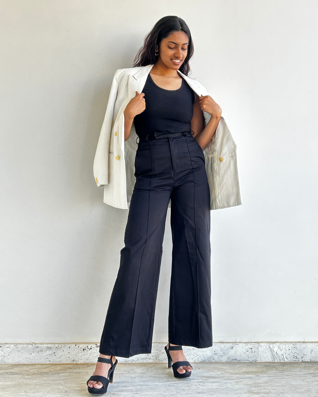 Black Wide Leg High Rise Trouser