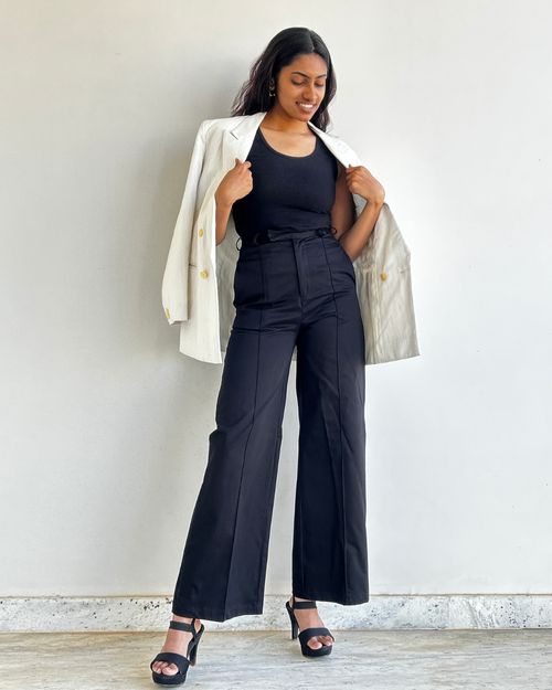 Black Wide Leg High Rise Trouser