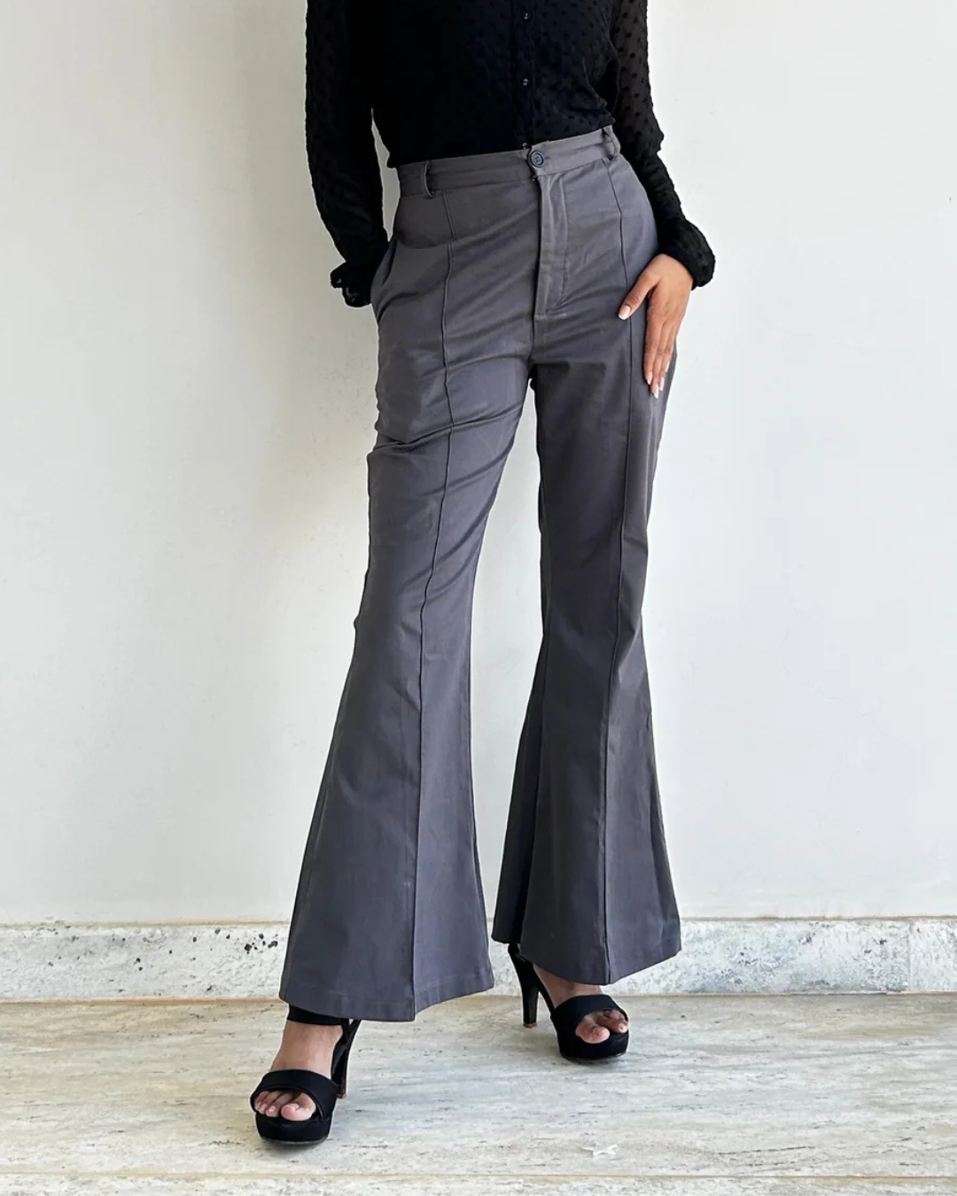 Grey High Waist Bootcut Trouser
