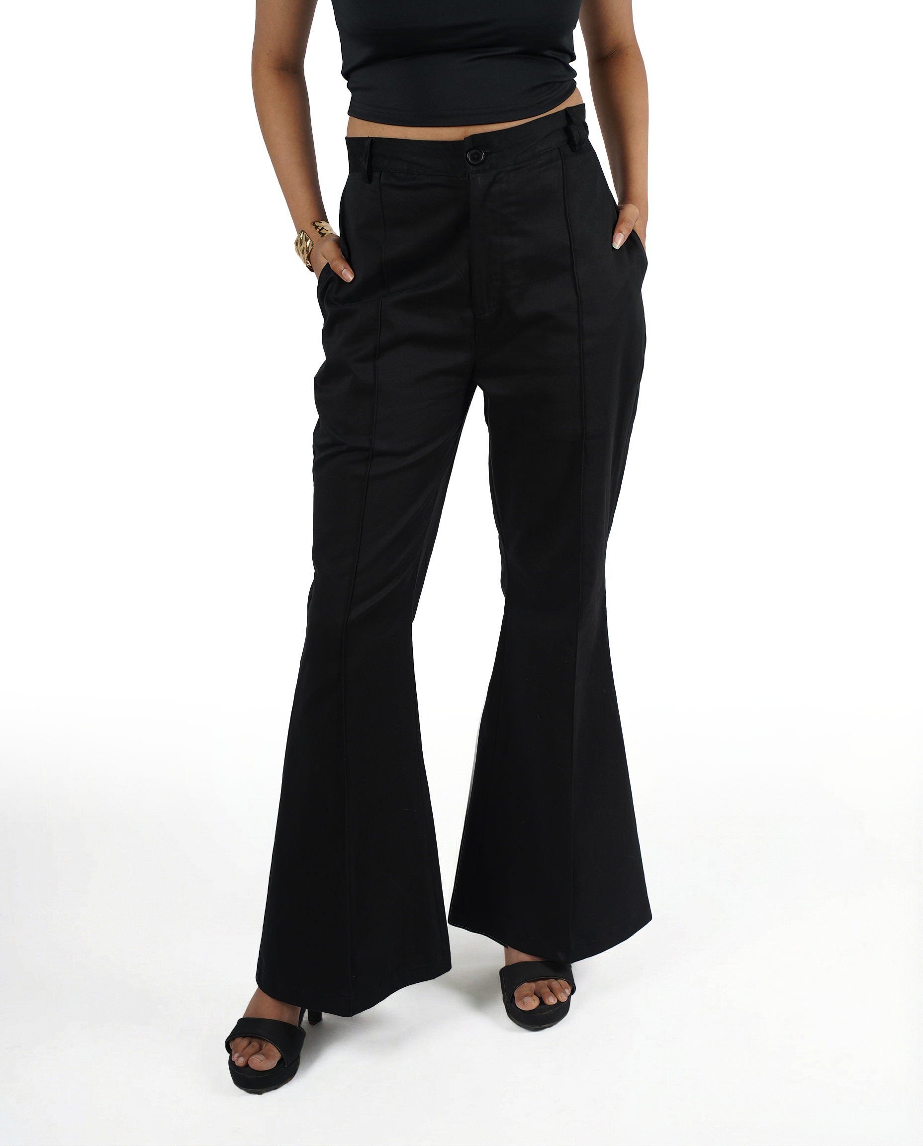 Black bootcut high waist formal trouser for women - front view | Asqeu