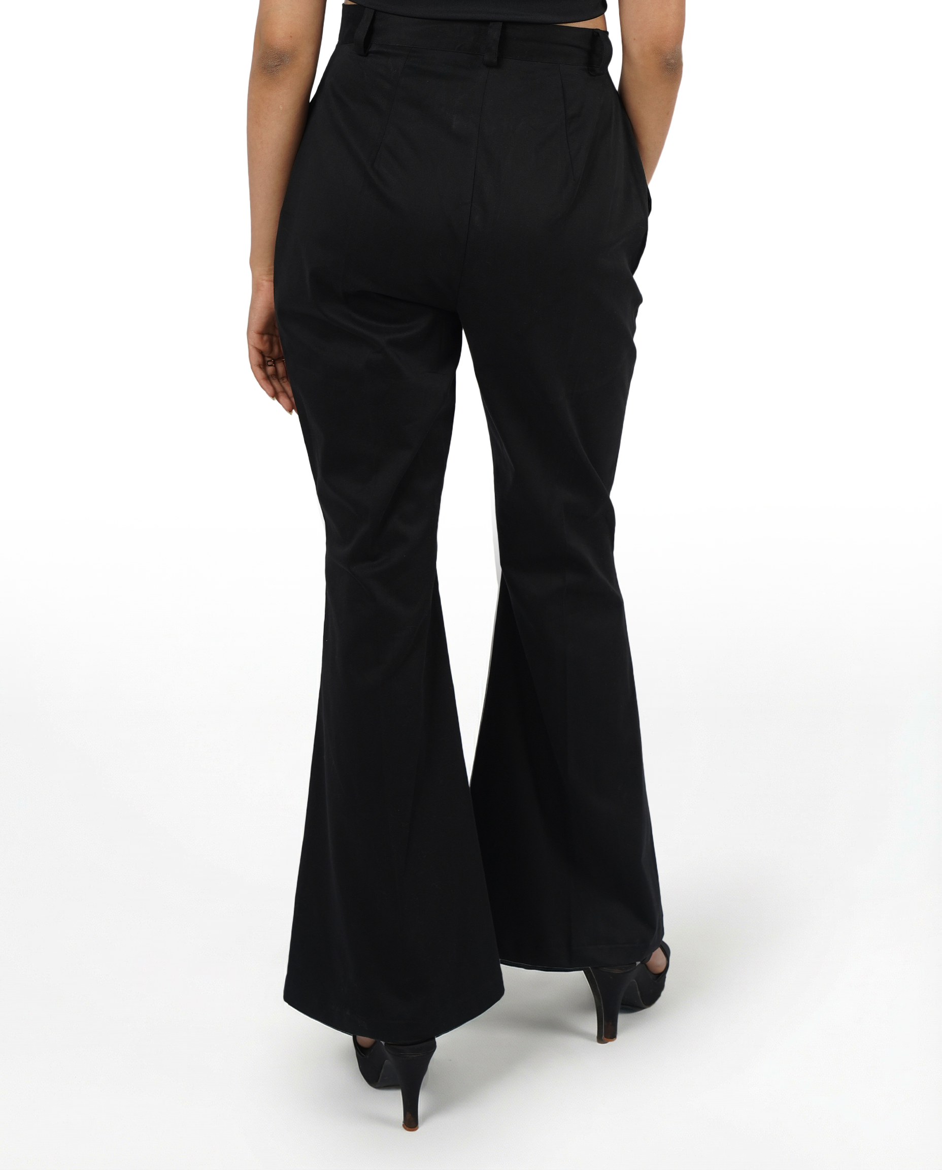 Black bootcut high waist formal trouser for women - back view | Asqeu