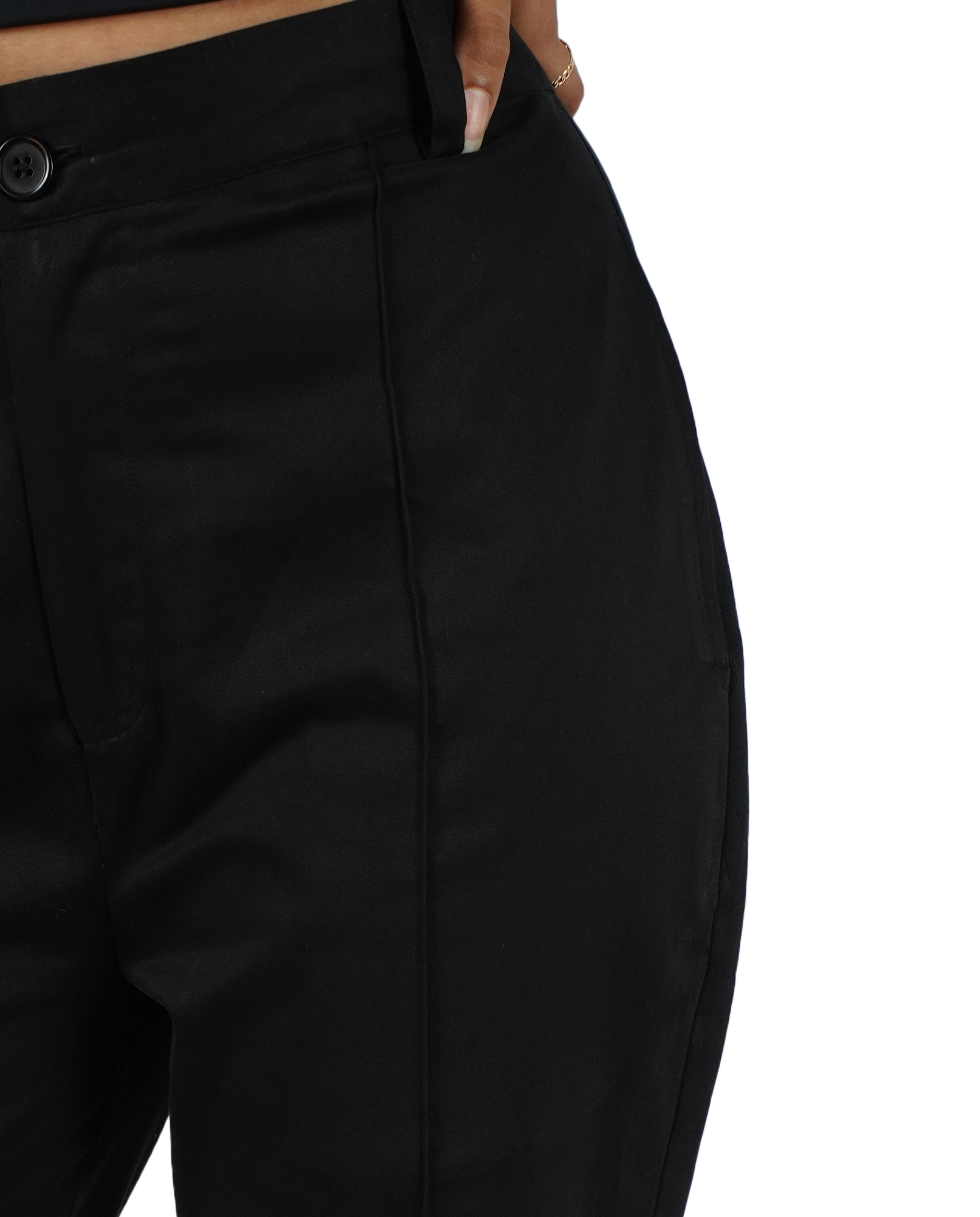 Black bootcut high waist formal trouser for women - front close up view | Asqeu