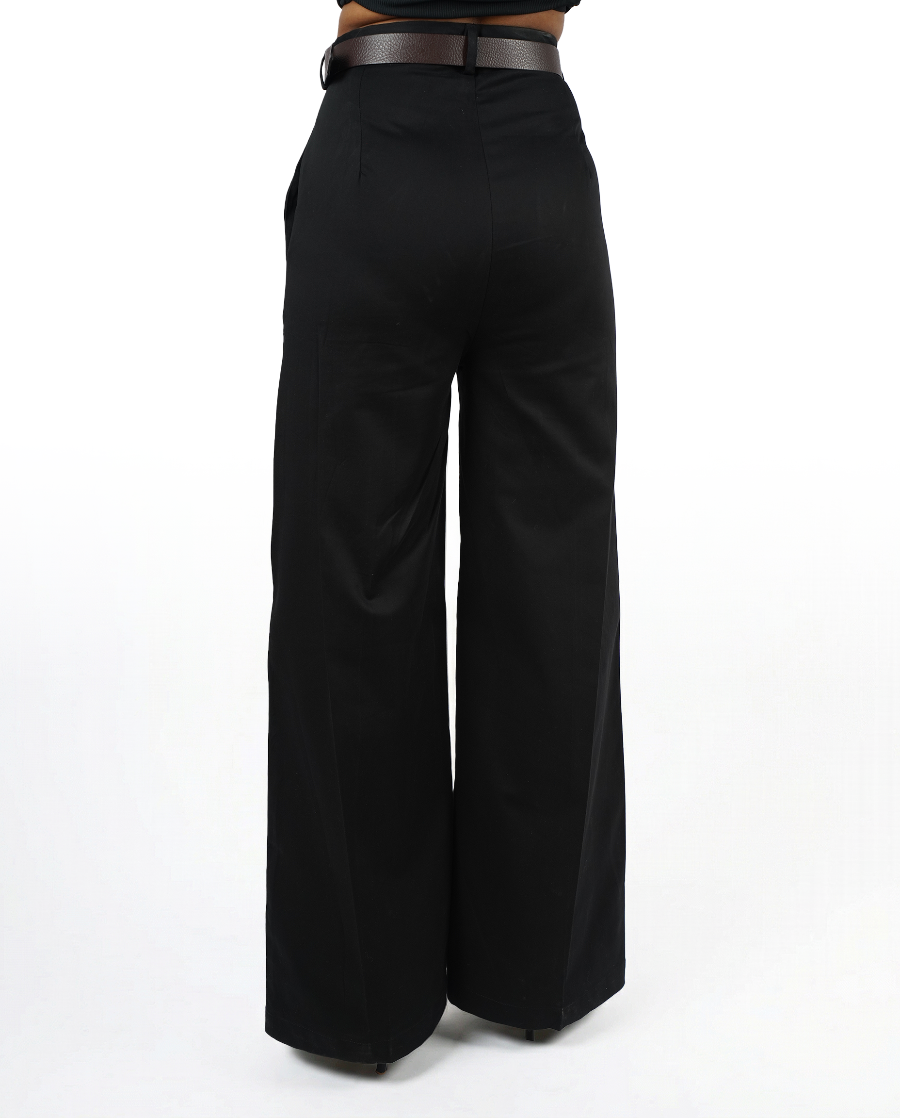 Black wide leg high rise formal trouser for women - back view | Asqeu
