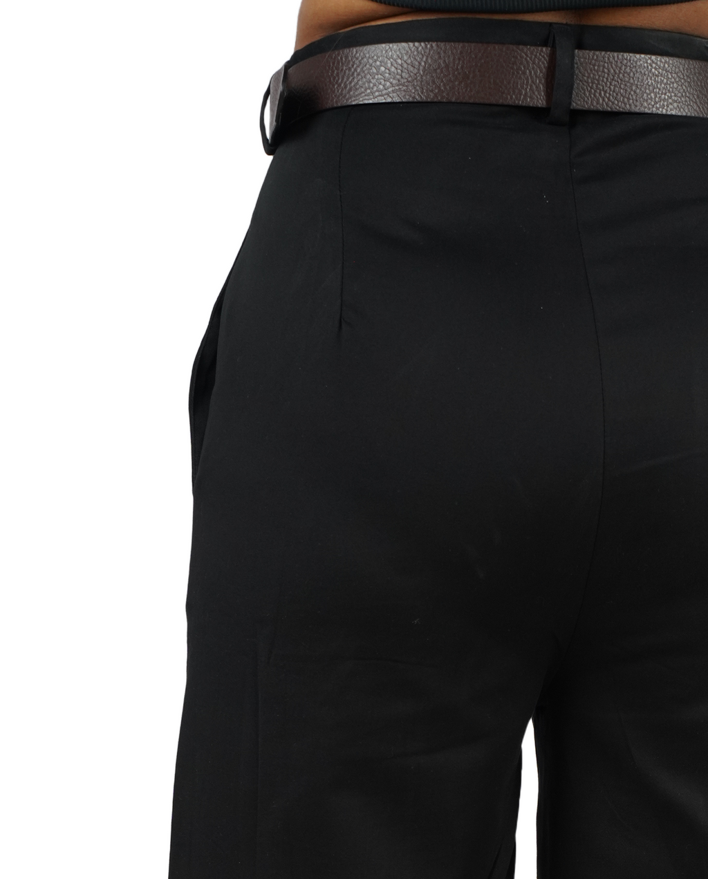 Black wide leg high rise formal trouser for women - close up view | Asqeu