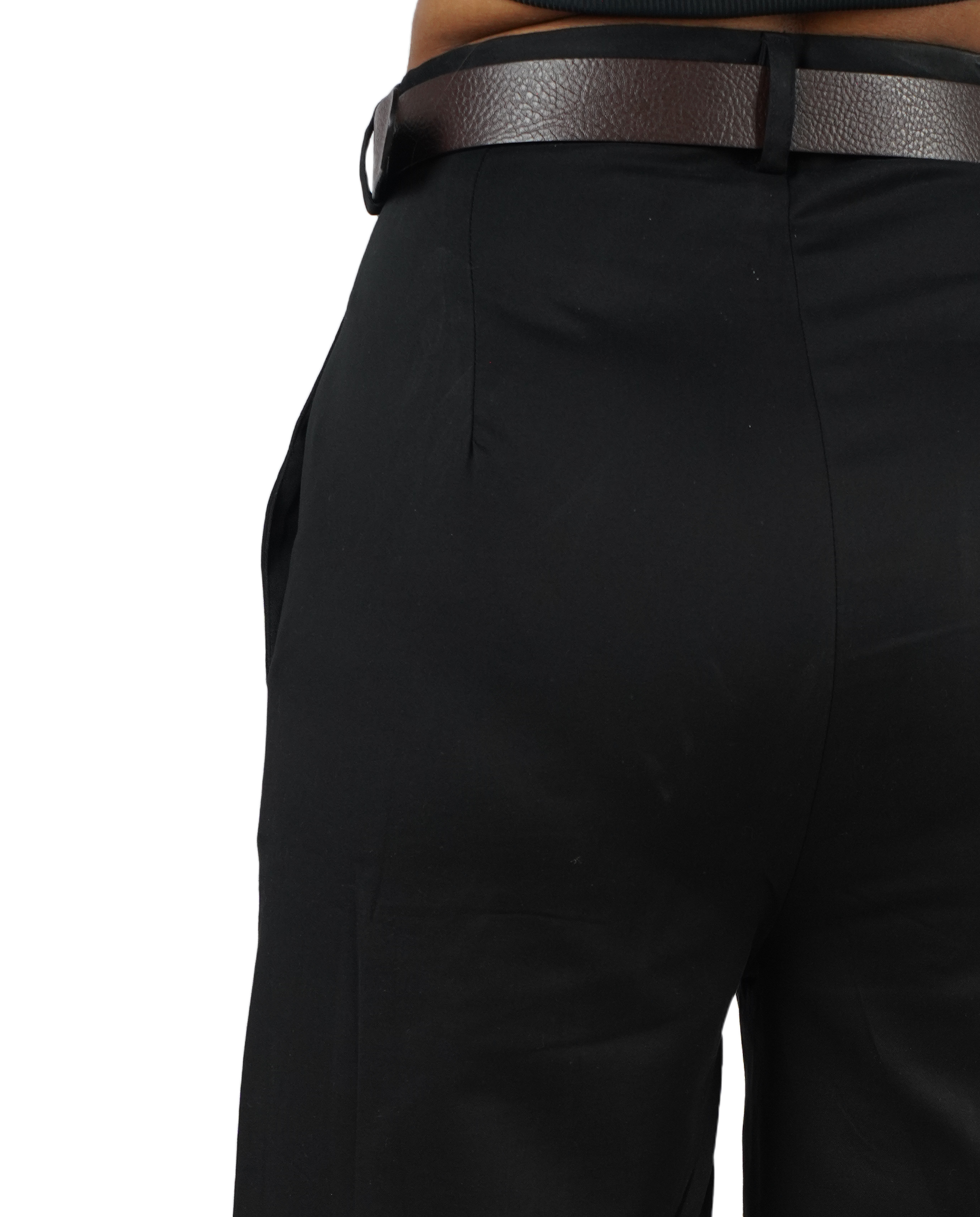 Black wide leg high rise formal trouser for women - close up view | Asqeu