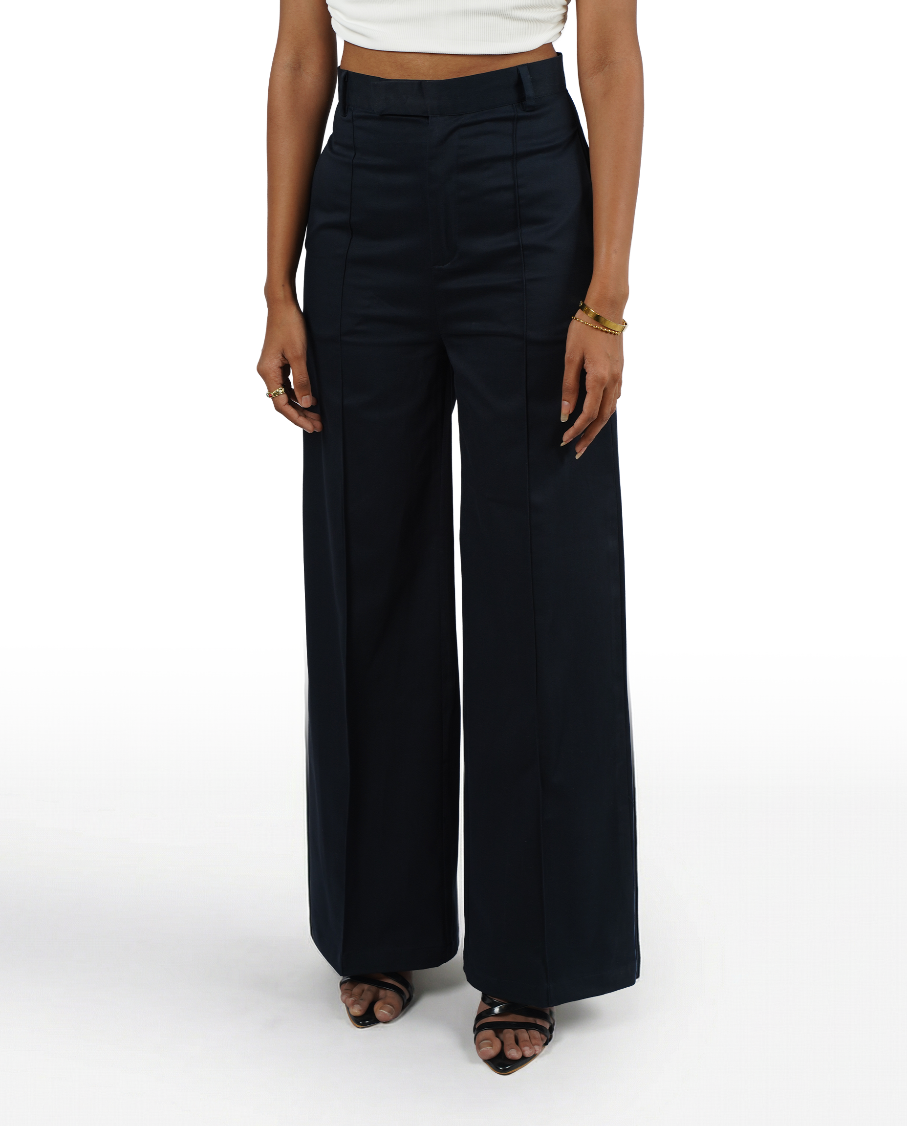Blue wide leg high rise formal trouser for women - front view | Asqeu
