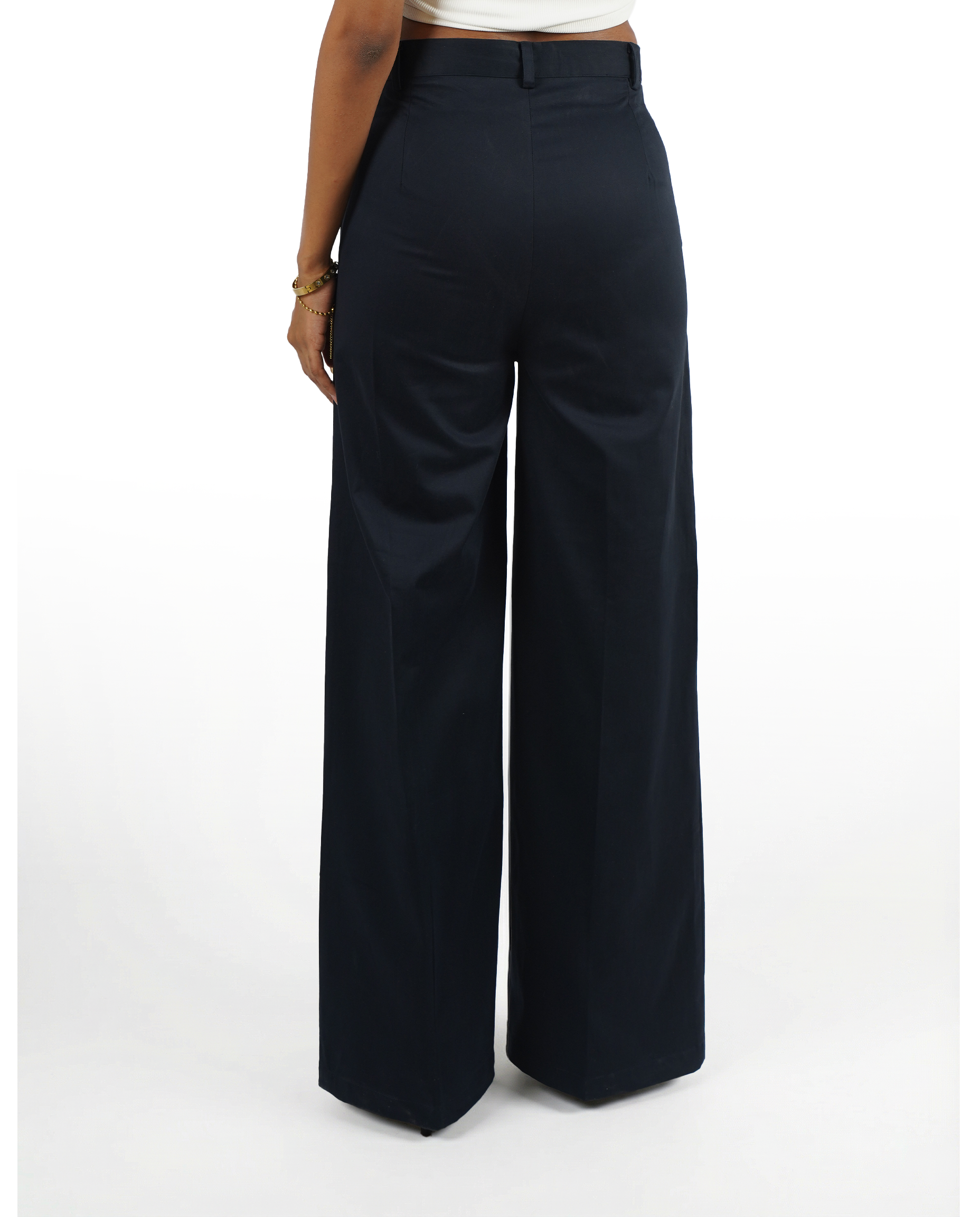 Blue wide leg high rise formal trouser for women - back view | Asqeu